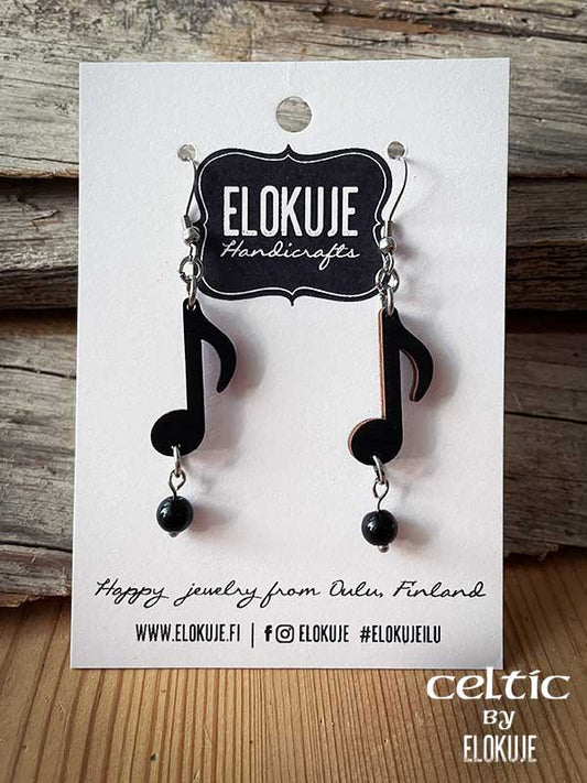 Celtic earrings – black music note with onyx