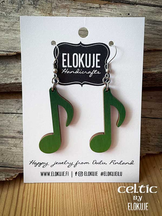 Earrings – big music note, green