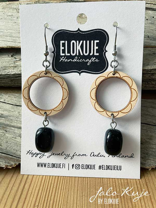 JaloKuje plywood earrings, black agate