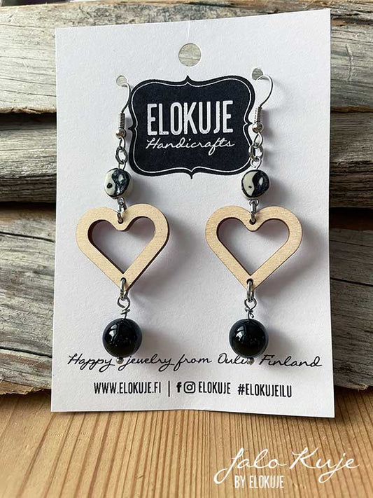 JaloKuje plywood earrings, heart yin & yang