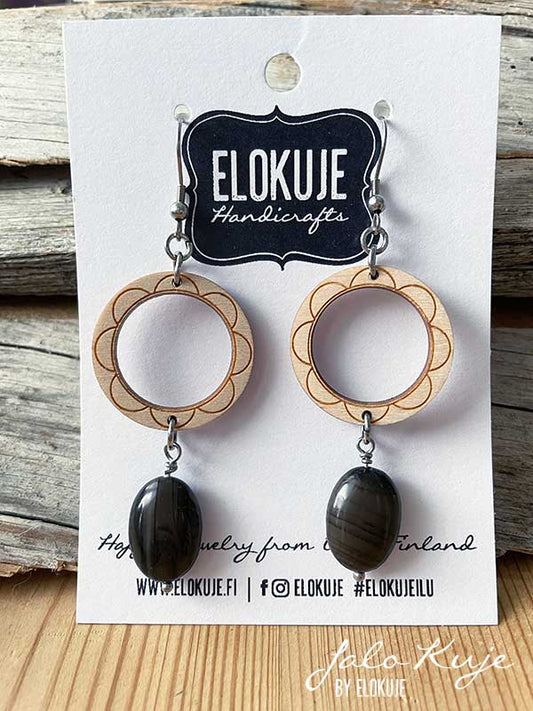 JaloKuje plywood earrings, chocolate jasper