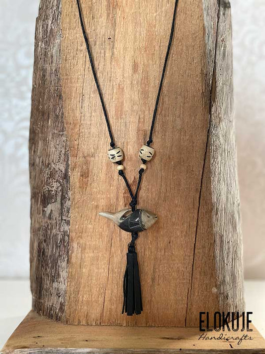 Boho-style bone necklace, fish #1