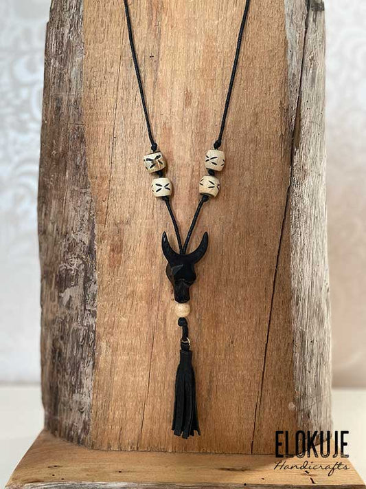 Boho-style bone necklace, bull #1