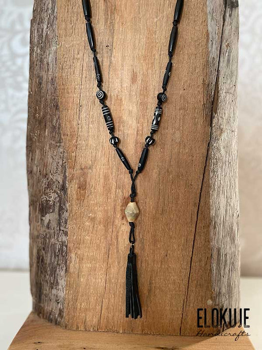 Boho-style bone necklace, cone