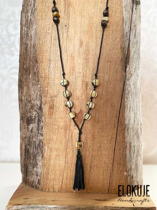 Boho-style bone necklace, light pearl