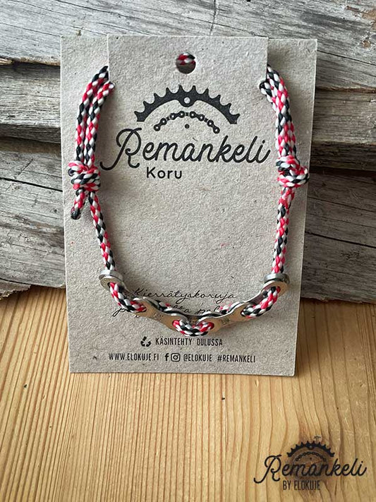 Remankeli cord bracelet with bicycle chain links