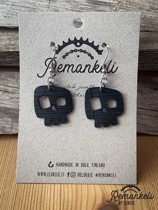 Remankeli earrings made from bicycle inner tubes - Skull