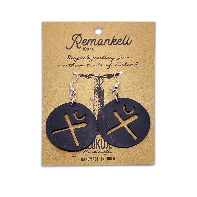 Remankeli earrings made of upcycled bicycle inner tube - "The Northern Tree"